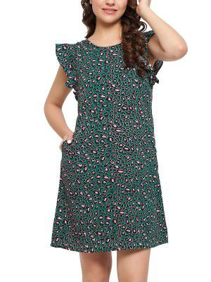 Clovia Women's Cotton Pretty Florals Short Night Dress in Green