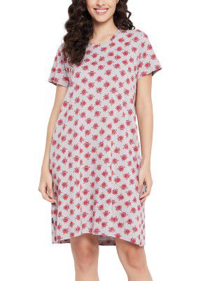 Clovia Women's Cotton Print Me Pretty Short Night Dress with Pocket