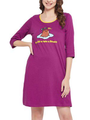 Clovia Women's Cotton Print Sleep Tee in Purple