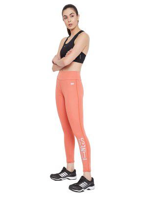 Clovia Women's Polyester Snug Fit Active Text-Print Ankle-Length Tights