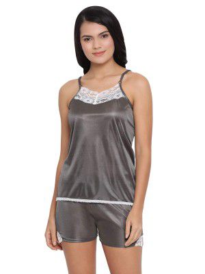 Clovia Women's Satin Solid Relaxed Sleepwear Pack of 2