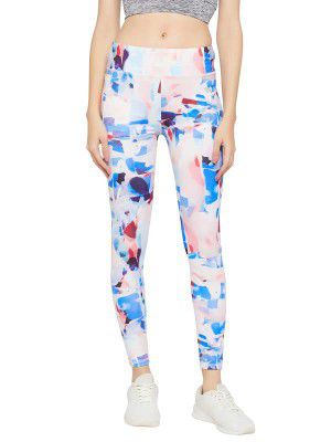 Clovia Women's Snug Fit High-Rise Abstract Print Active Tights in Multicolor