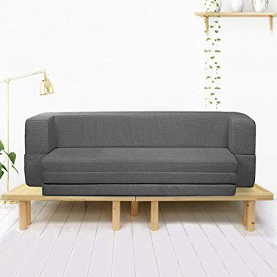 Coirfit Smart Homes Bingewatch Three Seater, 5' X 6' Feet Folding Sofa Cum Bed - Perfect for Guests - Jute Fabric - Grey