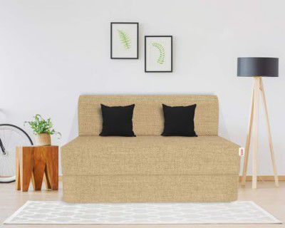 Coirfit Two Seater, 4' X 6' Feet Folding Sofa Cum Bed - Perfect for Guests - Jute Fabric Washable Cover with Free Cushions - Beige