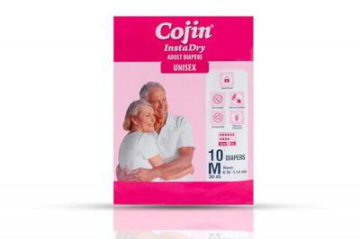 Cojin Insta Dry Adult Diaper | Tape Style (Size M, 30-45 inches, Pack of 1-10 Diaper Stick Pants)