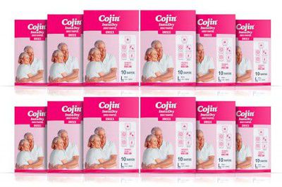 Cojin Insta Dry Adult Diaper | Tape Style (Size L, 40-55 inches, Pack of 12-120 Diaper Stick Pants)