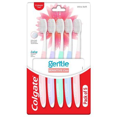 Colgate Gentle Sensitive Care Ultra Soft Bristles Manual Toothbrush for Adult - 5Pcs, Multicolour