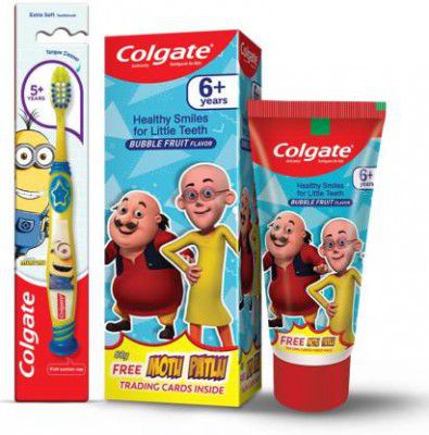 Colgate Kids (6+ yrs) Motu Patlu Toothpaste - 80g & Kids (5+ yrs) Minion Toothbrush -1Pc