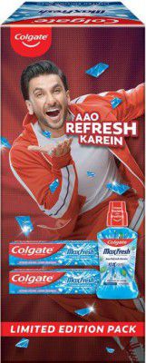 Colgate MaxFresh Blue Gel Toothpaste - 150g x 2 & Plax Peppermint Mouthwash - 500ml Toothpaste  (3)