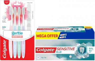 Colgate Sensitive Plus Toothpaste 70gm (Buy 1 Get 1) & Gentle Sensitive Toothbrush 4Pcs Toothpaste  (140 g, Pack of 2)