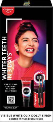 Colgate Visible White O2 Toothpaste 100gm & O2 Toothbrush 2pcs Dolly Singh Limited Pack Toothpaste (100, Pack of 4)