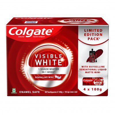 Colgate Visible White Teeth Whitening Toothpaste 400g, With Maybelline Sensational Liquid Matte Lipstick 3ml