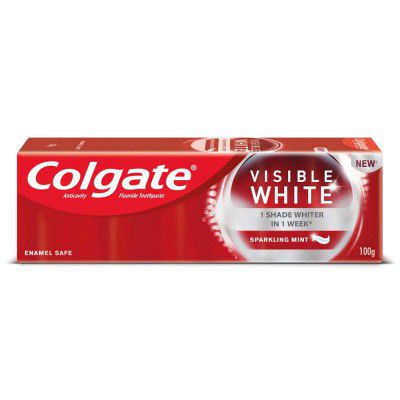 Colgate Visible White Teeth Whitening Toothpaste, Pack of 100g, with Whitening Accelerators for Tobacco Stain Removal & Teeth Whitening, Colgate Toothpaste with Minty Flavor for Everyday Fresh Breath