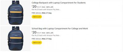 College Backpack Starting @ ₹20