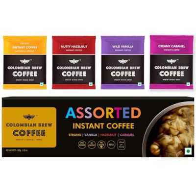 Colombian Brew Assorted Instant Coffee Powder Box (Strong,Vanilla,Hazelnut,Caramel)  80gm