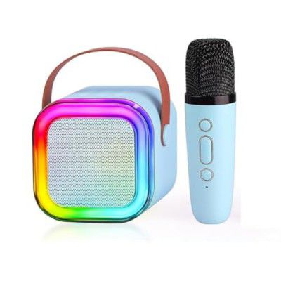 Colorful Bluetooth Speaker with Karaoke Mic System for Home Singing Magic Ai Voice Changer Portable Mini Wireless Speaker with Mike for House Parties Birthday Gifts Events (Retro Jam)- Blue