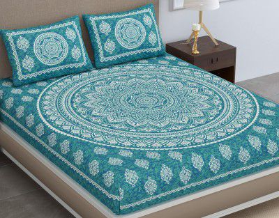 Colorish 120 TC Cotton Blend Mandala Printed Jaipuri Bedsheet for Double Bed King Size with 2 Pillow Covers