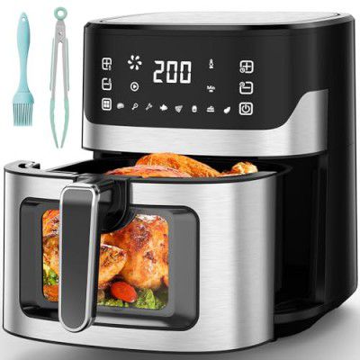 COMFYHOME Air Fryer for Home - 1600W, 6.5L Digital Air Fryer w/See-Through Window & Touch Panel, Uses 95% Less Oil, 8 Pre-set Menu & Recipe, Non-Stick Basket, Rapid Air Technology for Fast Meals