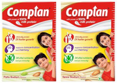 Complan Nutrition and Health Drink Kesar Badam 500g, Refill pack with power of 100% Milk Protein and contrains 34 Vital Nutrients & Complan Nutrition and Health Drink Pista Badam, 500gm (Refill)