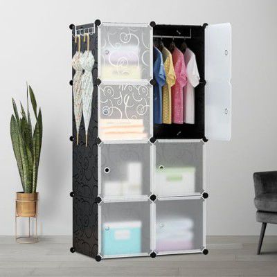 CoolLeaf CW B8 Wardrobe for Clothes Kids Almirah for Clothes 8 Doors Multi Purpose Collapsible Wardrobe for Kids Clothes Toys Books Baby Cupboard for Clothes Storage in Bedroom Nursery Black Dealsmagn...