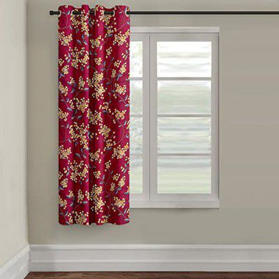 Cortina 1 Piece Floral Design Panel Eyelet Polyester Window Curtain - 5-Feet, Maroon