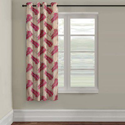 Cortina 1 Piece Leaf Design Panel Eyelet Polyester Window Curtain - 5-Feet, Pink