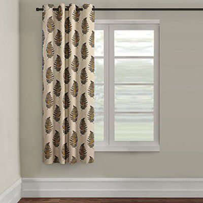 Cortina 1 Piece Leaf Design Panel Eyelet Polyester Window Curtain - 5-Feet, Brown