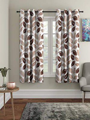 Cortina 2 Piece Floral Design Panel Eyelet Polyester Window Curtains - 5 Feet, Brown