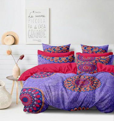 Cortina Double Bedsheet with 2 Pillow Covers | 144 TC Soft Brushed Microfiber - Breathable & Wrinkle Free - 3 Pcs Set, Pink-Purple