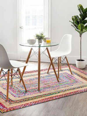 Cortina Jute Rug - Braided Reversible Rug for Living Room Bedroom - Multicolor, Width 5*Length 7 FT