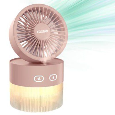 COSTAR Portable Table Fan with Mist Humidify, USB Rechargeable Fan (Pink)