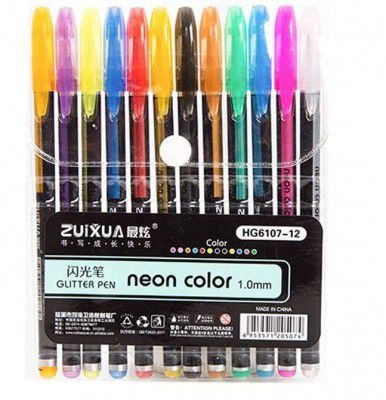 Crackles Neon Pens 12 Pcs Neon Glitter Pens Set Gel Colour Pens Set Color Stationary For Gift