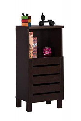 Craftos Engineered Wood Bedside Table and End Table with Cupboard (Dark Wenge, Matte Finish)