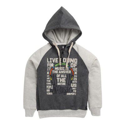 CRAZYPENGUIN ELITE Boys Chest Print Zipper Hoodie Sweatshirt|Charcoal Melange & Grey Melange