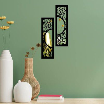 Creative Arts n Frames Set of 2 Wall Décor Hand Crafted Wooden Wall Mirror Panel or Jharokha for Living Room Bedroom Lobby Modern Wall Panels for Wall Decor (4x13 inch) (Jharokha 2 4x13 inch Mirror)