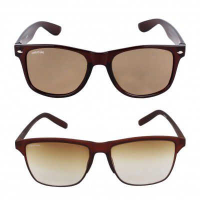 CREATURE Brown Matt & Glossy Finish Unisex Sunglasses Combo with UV Protection (Lens-Brown||Frame-Brown||DOIT-002-SUN-002)