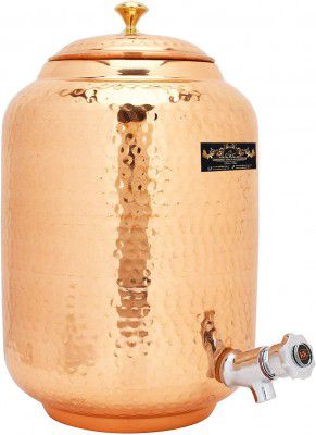 Crockery Wala And Company 4 Litre Hammered Copper Water Dispenser (Matka) Leak Proof Container Pot with 100% Pure Copper and Ayurvedic Health Benefits (4000 ml)