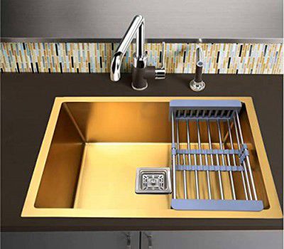 CROCODILE 304 24"x18"x10" Single Bowl Sink, Gold Finish, Stainless Steel