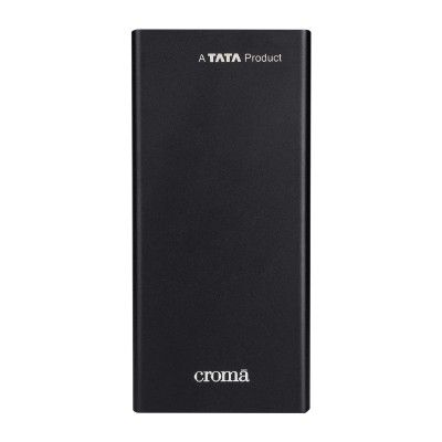 Croma 10000 mAh 18W Fast Charging Power Bank (1 Micro USB Type B, 1 Type C & 2 Type-A Ports, Aluminium Casing, LED Charging Indicator, Black)