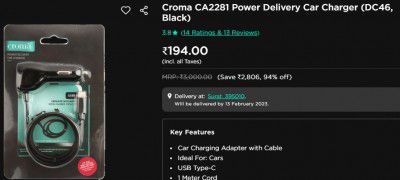 Croma CA2281 Power Delivery Car Charger (DC46, Black)