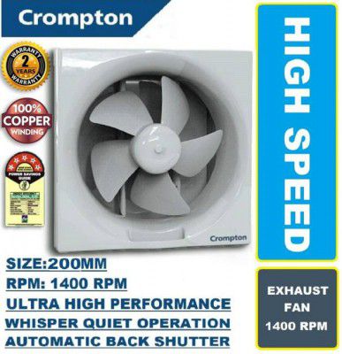 Crompton Brisk Air Neo Super Silent AUTOMATIC SHUTTERS COPPER High Speed7 5 Star 200 mm Silent Operation 6 Blade Exhaust Fan  (Pearl White7, Pack of 1)