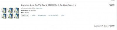 Crompton Dyna Ray 9W Round B22 LED Cool Day Light Pack of 6