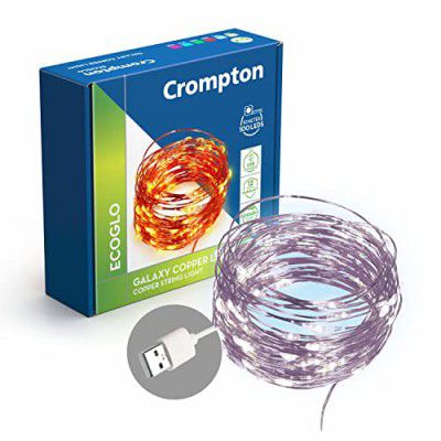 Crompton Galaxy Decoration Copper USB Powered String Fairy Lights (10 Meters, Cool Day Light, Pack of 1)