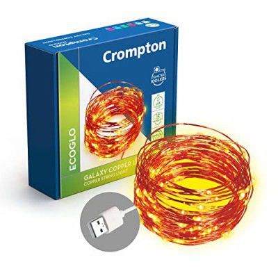 Crompton Galaxy Decoration Copper USB Powered String Fairy Lights with 100 Led Light (10 Meters, Warm White, Pack of 1)