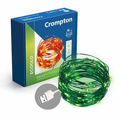 Crompton Galaxy Decoration Copper USB Powered String Fairy Lights with 100 Led Light (10 Meters, Green, Pack of 1)