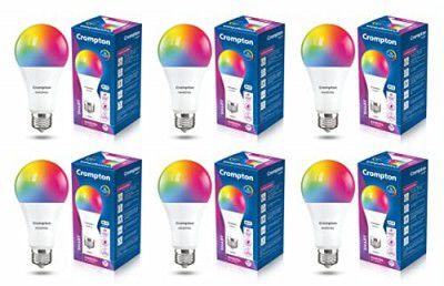 Crompton Immensa 9-Watt E27 WiFi Smart LED Bulb with Music Sync, 16 Million Colors, Compatible with Amazon Alexa and Google Assistant_Pack of 6