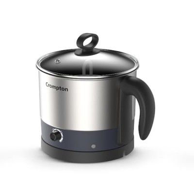 Crompton Multi-Purpose Kettle 1 Ltr Temperature Control Knob | Robust Stainless Steel Body | Safety - Auto Shut-Off | Wide Mouth