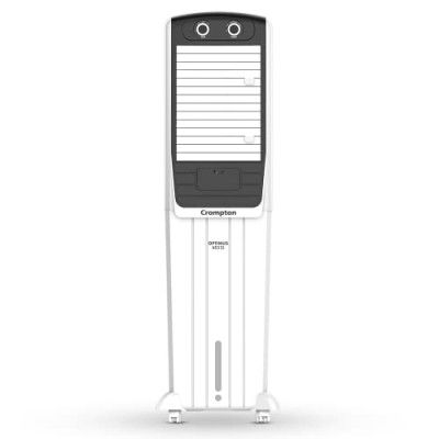 Crompton Optimus Neo Tower Air Cooler- 52L; with Everlast Pump, Auto Fill, 4-Way Air Deflection and High Density Honeycomb Pads; White & Black