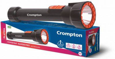 Crompton Pack of 01 Power Ray Ranger Pro Torch (Black, Orange, 22 cm, Rechargeable)