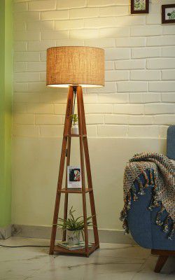 Crosscut furniture Wooden Floor Lamp, Beige, Natural Jute